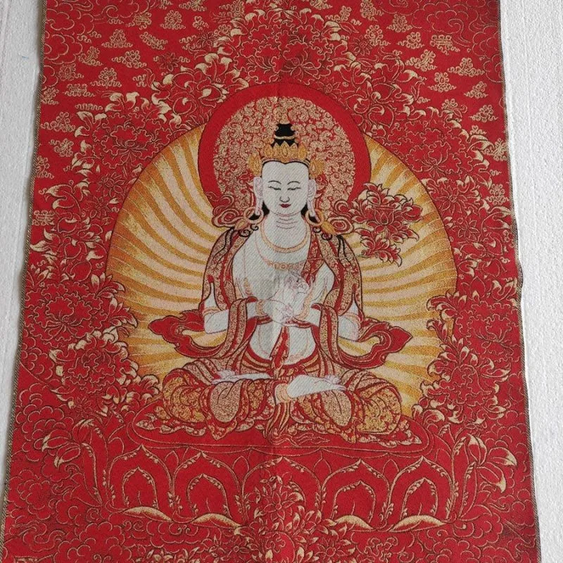 Tibetan Thangka Brocade White Tara Guanyin GNew Foil Embroidery 90x60cm
