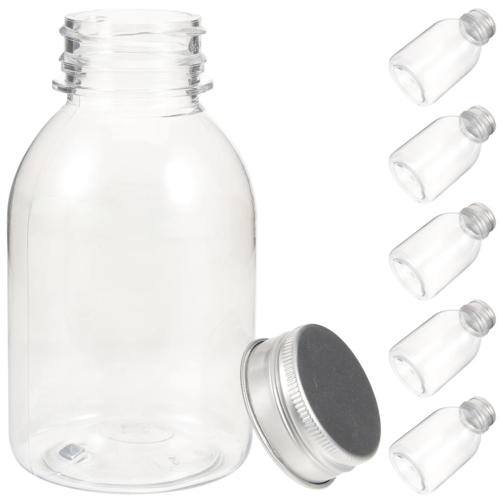 

6 Pcs Refrigerator 250ml Transparent Milk Bottle Beverage 6pcs (with Aluminum Cap) Juice Bottles Caps Water