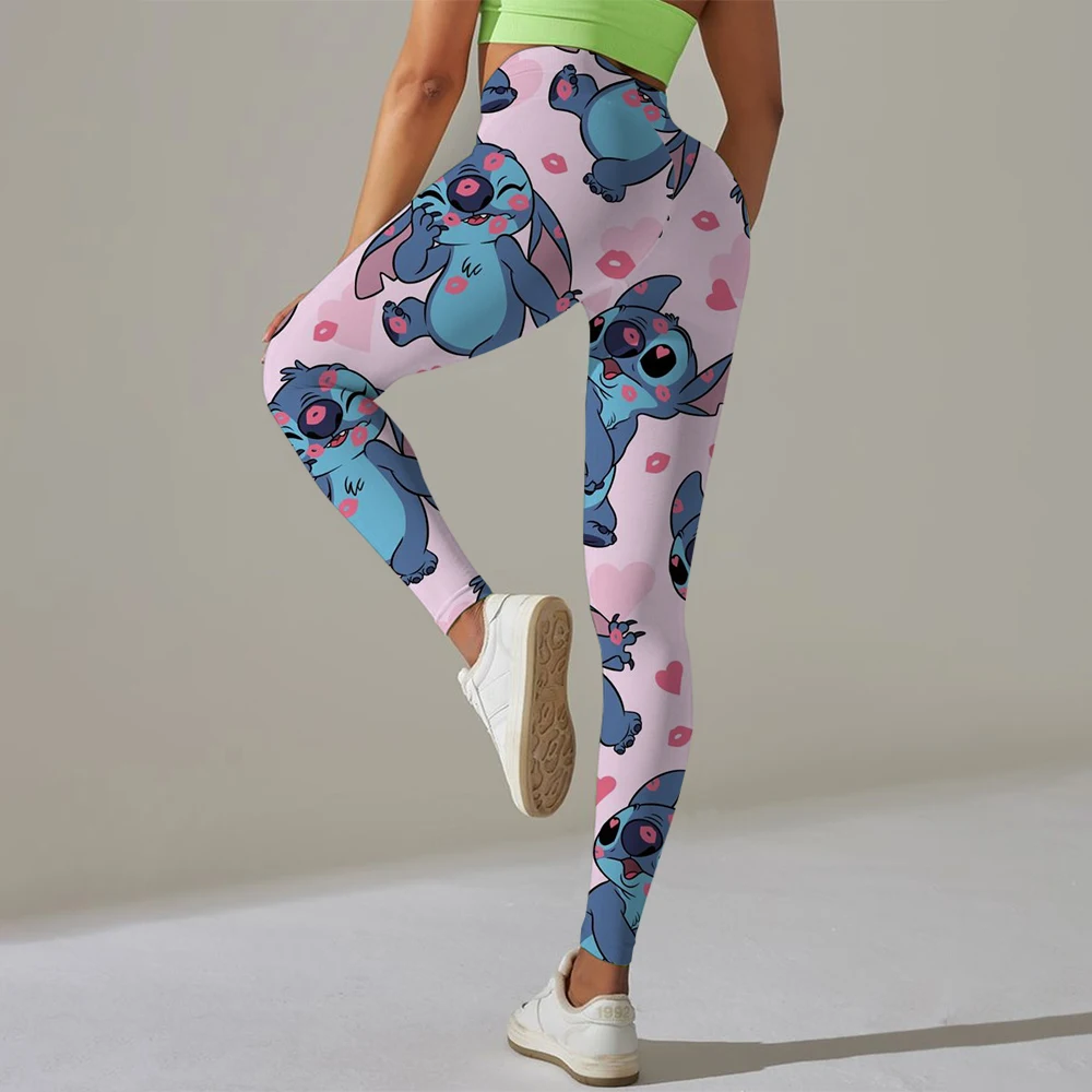 Mallas deportivas de Yoga con estampado de Stitch de Disney, pantalones para correr para mujer, medias sexis de levantamiento de cadera, pantalones Push Up para gimnasio