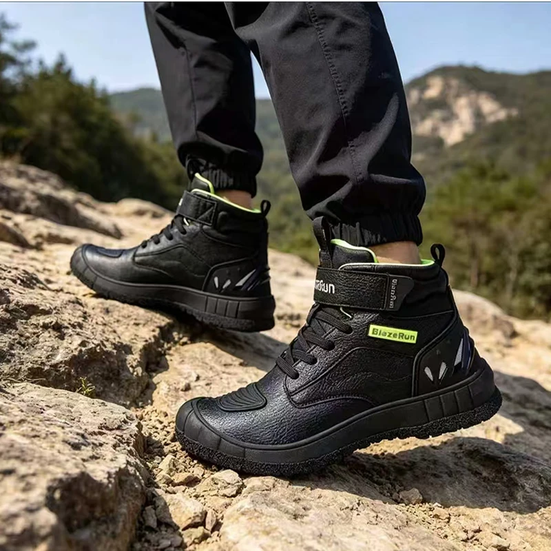 Men Hiking Shoes Mid-top Waterproof Outdoor Sneaker Men Leather Trekking Boots Trail Camping Climbing Hunting Sneakers