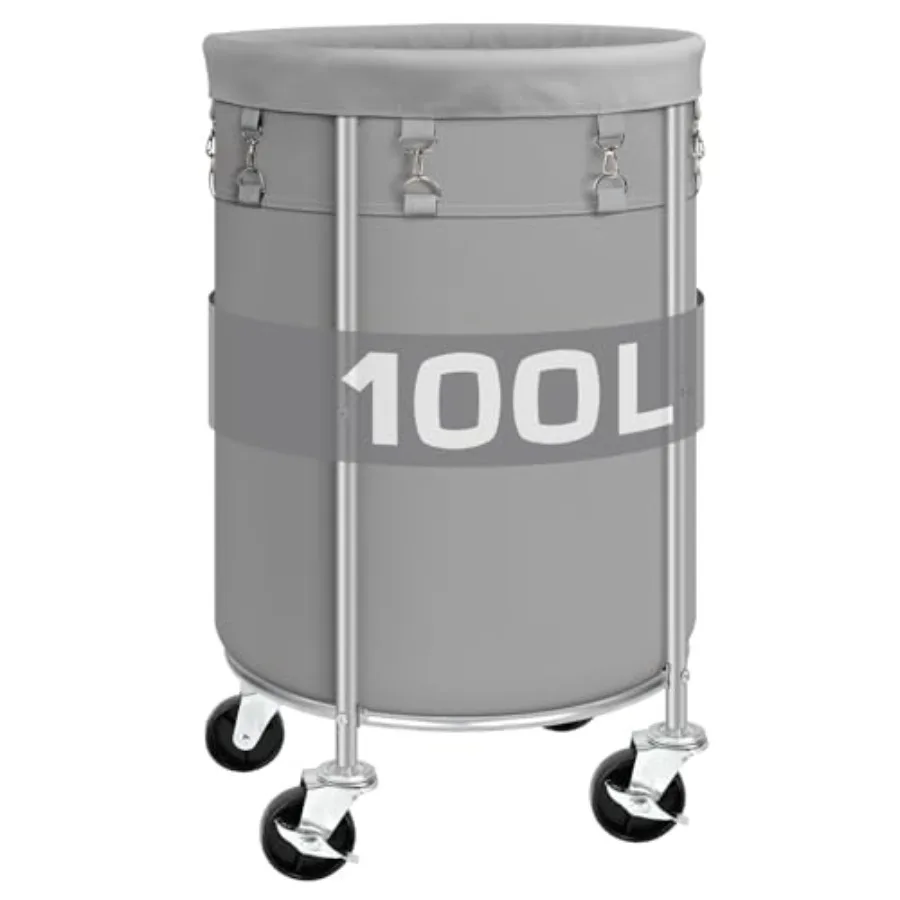 

Laundry Hamper with Wheels 100L Round Rolling Laundry Basket Sorter with Removable Bag Clothes Cart Organizer with Steel Frame