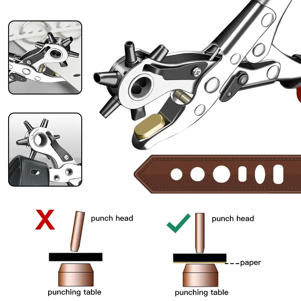 Poinçon en cuir, poinçon de trou à main pour ceinture rotative de 6 tailles, bricolage domestique multi-tailles facile, adapté à l'artisanat du cuir de ceinture