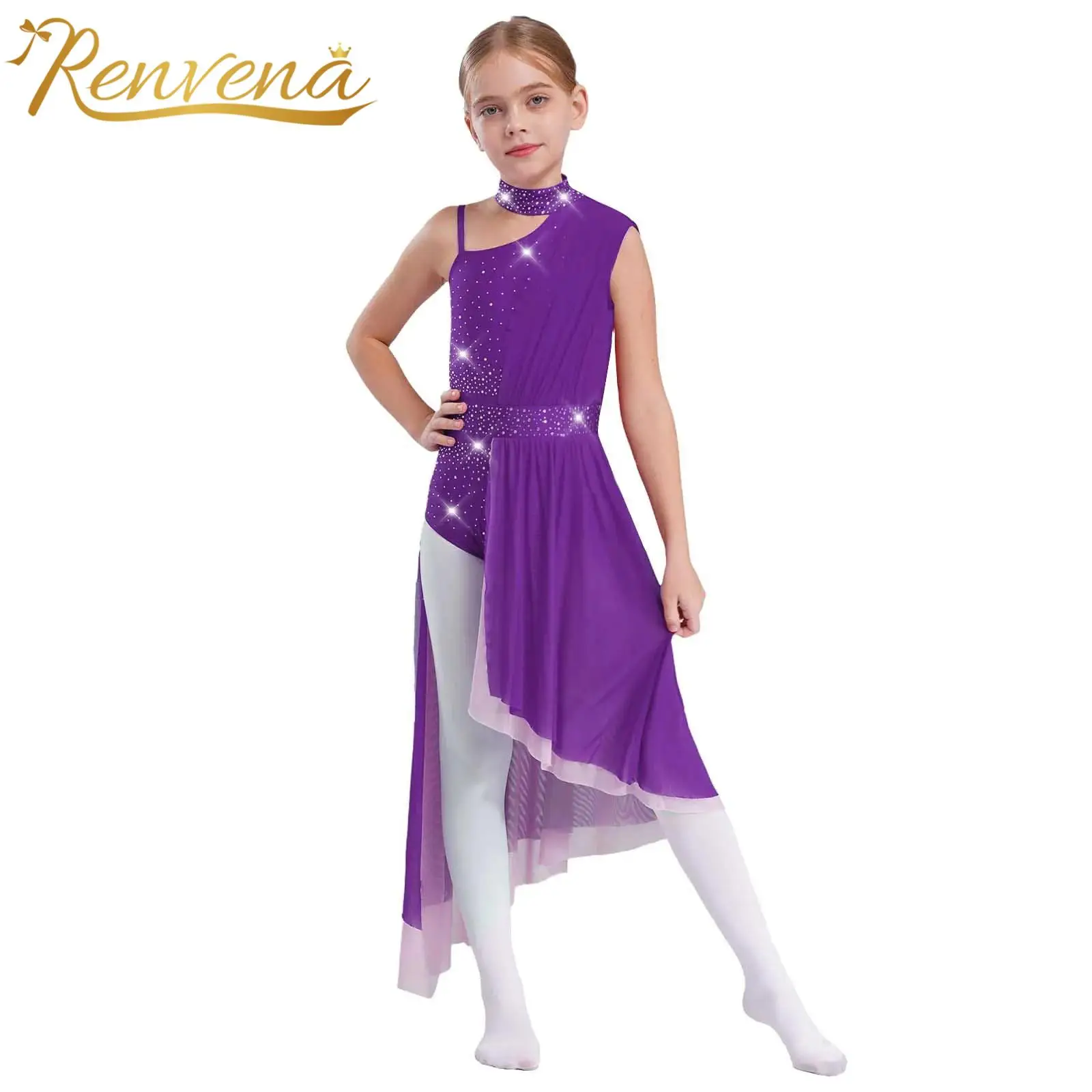 

Kids Girls Lyrical Dance Dress Ballet Skirted Leotard Dress Costume Halloween Stage Performance Modern Contemporary Dancewear