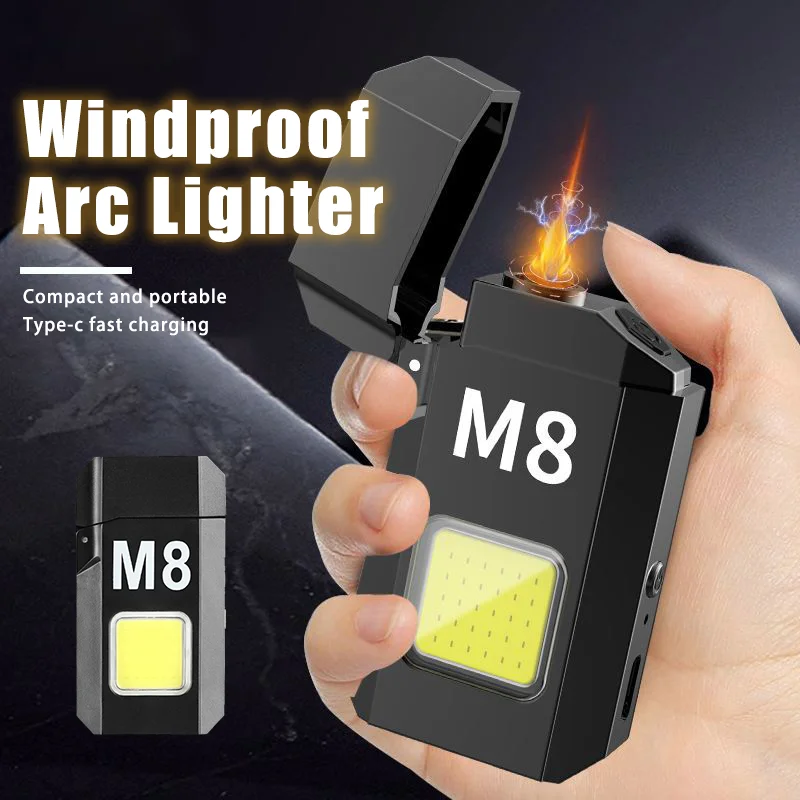 Mini chaveiro lanterna LED com isqueiro, luz de trabalho de bolso, USB recarregável, IPX4 impermeável, luzes de acampamento