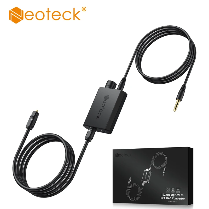 Neoteck 192kHz DAC Converter SPDIF to 3.5mm AUX Digital to Analog Audio Optical Toslink to 3.5mm Adapter Built-in Audio Am Chip