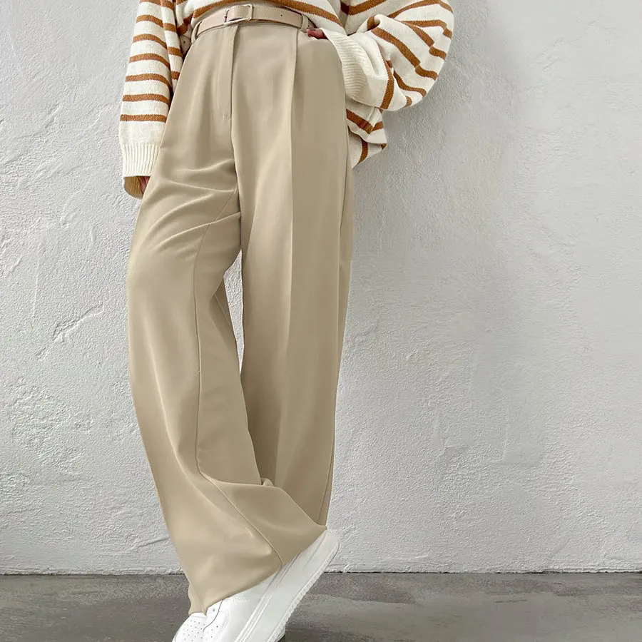 

Женские повседневные брюки с высокой талией, прямые, свободные, для офиса, летние, модные, длинные брюки с высокой талией