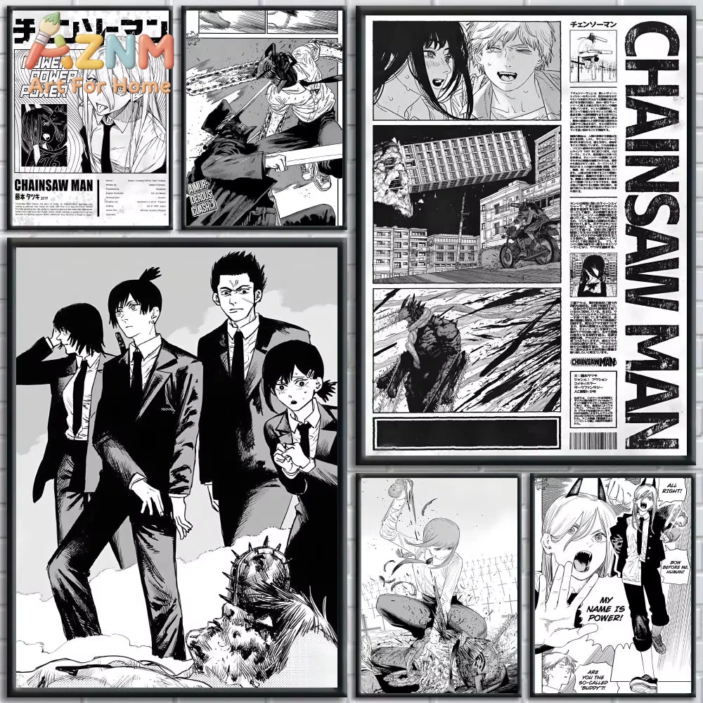 1pc black and white style C-Chainsaw M-Man Poster Wall Art Ideal for Home Office Dorm Bedroom Great