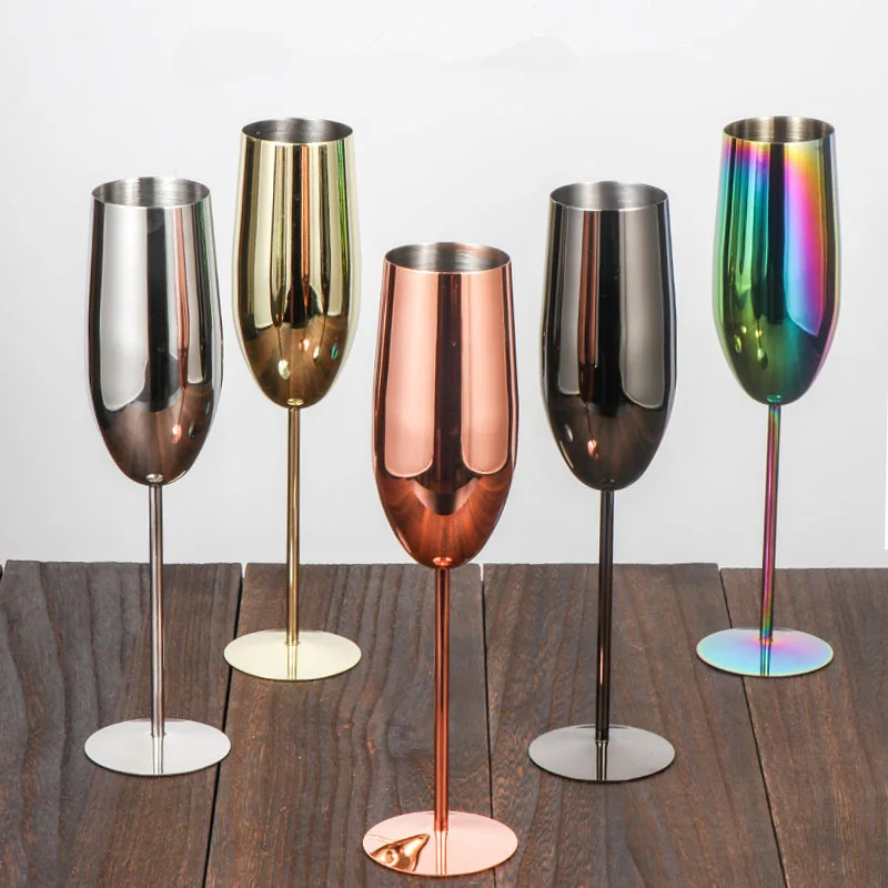 

304 Stainless Steel Wine Glass 280ml Unbreakable Stemmed Cocktail Goblet, Champagne Glasses