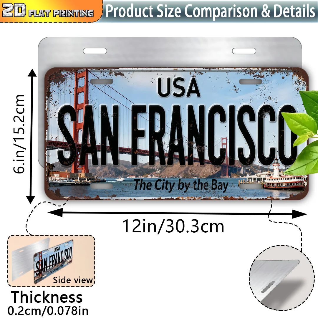2D Flat, 1pc San Francisco-Themed Vintage Metal Sign - Golden Gate Bridge & Cable Wall Art, 15.24cm x 30.48cm Heavy-Duty Aluminu