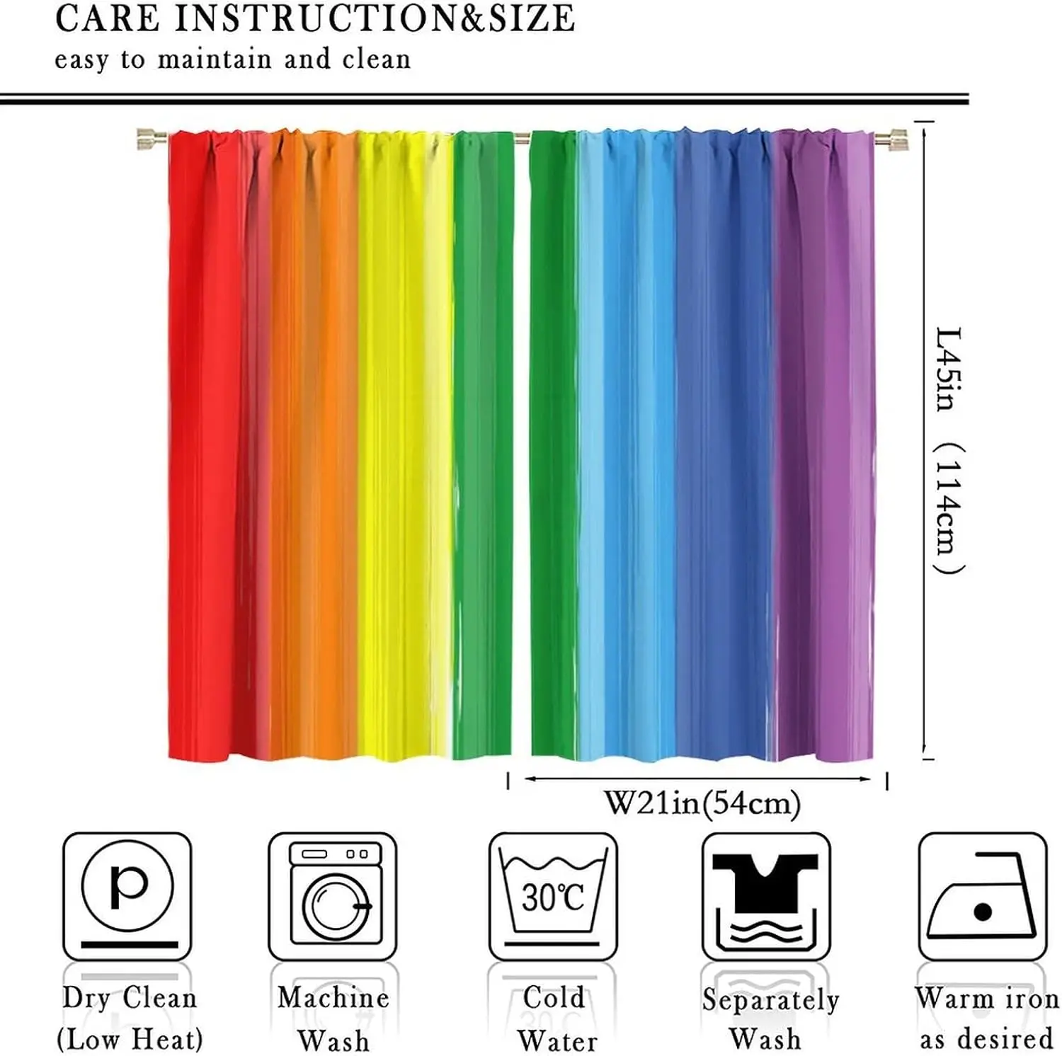 Vertical Rainbow Gradient Strip Curtains 2 Panels, Bright Multicolor Vertical Stripe Simple Modern Kids Bedroom Decor Curtain