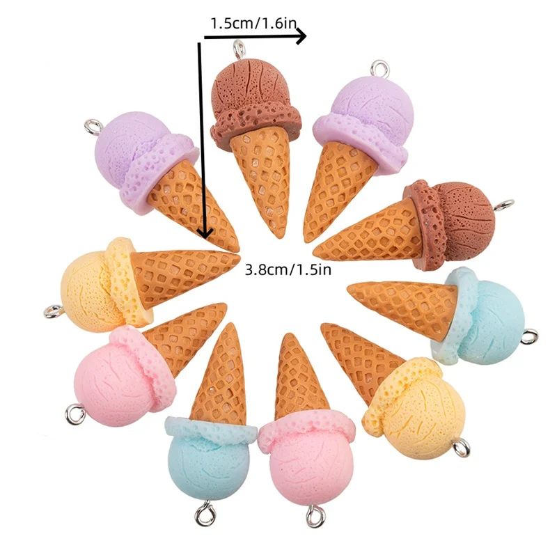 New 10Pcs Cute 3D Simulation Food Ice Cream Resin Charms Earrings Keychains Pendants for DIY Jewelry Accessories 38*15mm