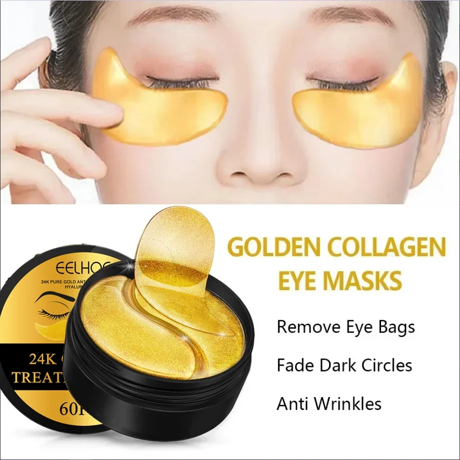 

60pcs 24K Gold Collagen Eye Mask Removal Eyes Bags Anti Dark Circles Nourishing Anti-aging Eye Patches Seaweed Eyes Skincare