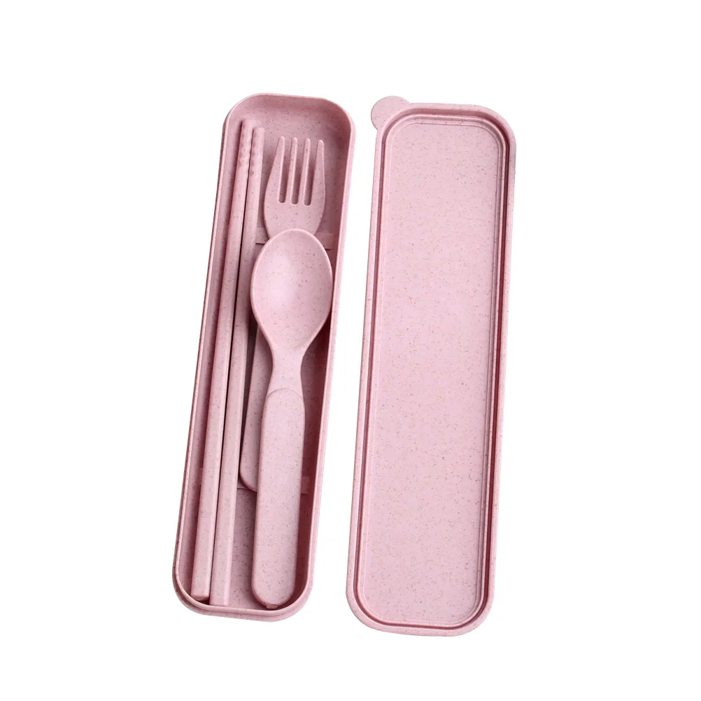 

3-Piece Spoon Chopsticks Fork Utensil Set Travel Camping Tableware for Kids (Pink) spoon chopsticks set