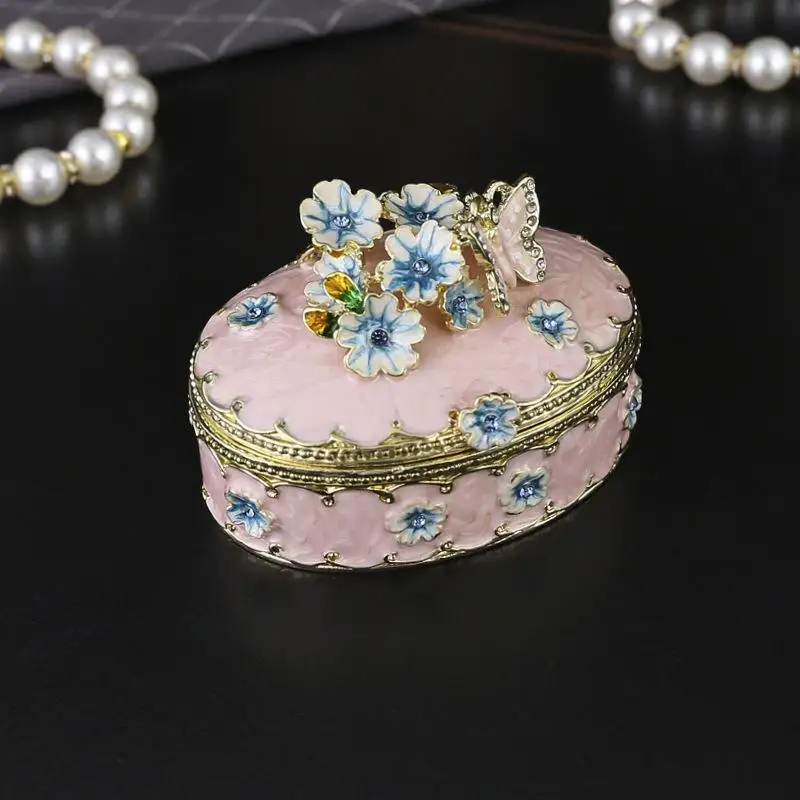 Enamel Cherry Blossom Oval Jewelry Box, Finger Ring And Earring Flip-top Storage Box. High-end Jewelry Box,gift Box Decor Item