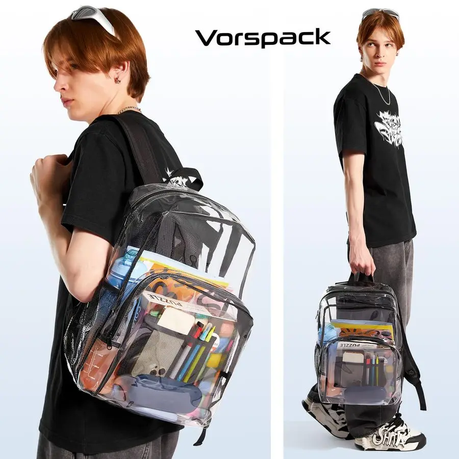 Doorzichtige rugzak Heavy Duty PVC transparante rugzak Extra grote doorzichtige rugzakken met versterkte riem voor veilig op de universiteitswerkplek