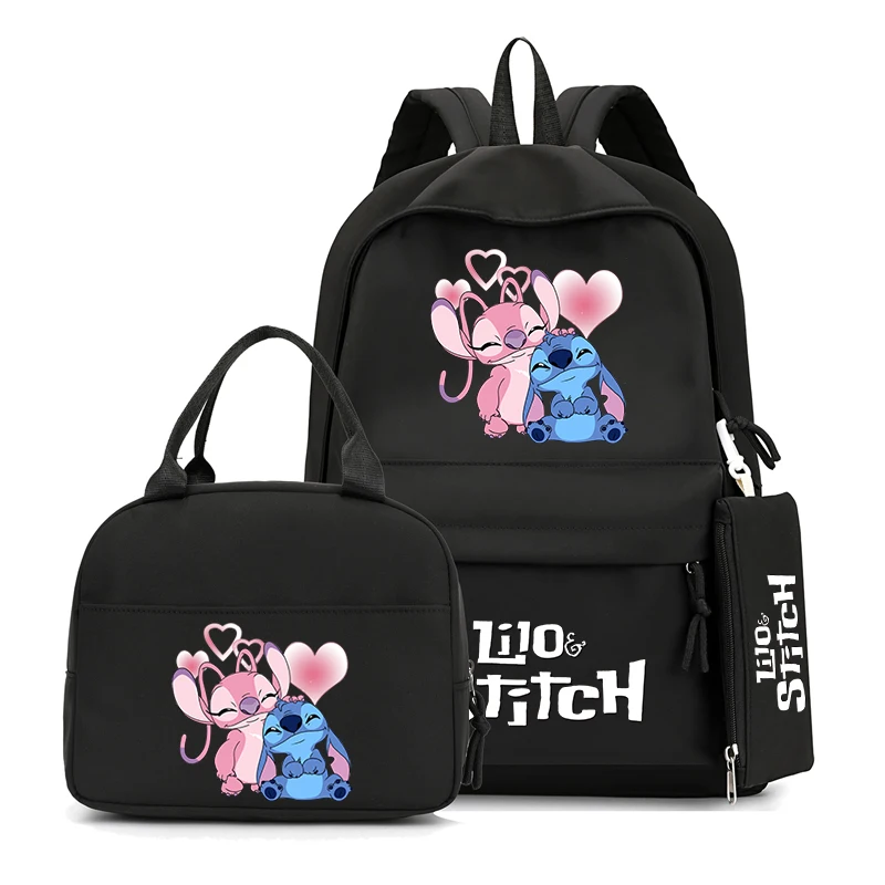 3Pcs/set Disney Lilo Stitch Cartoon Backpack with Lunch Bag for Boy Girl Back To School Schoolbag Student Comfortable Travel Set