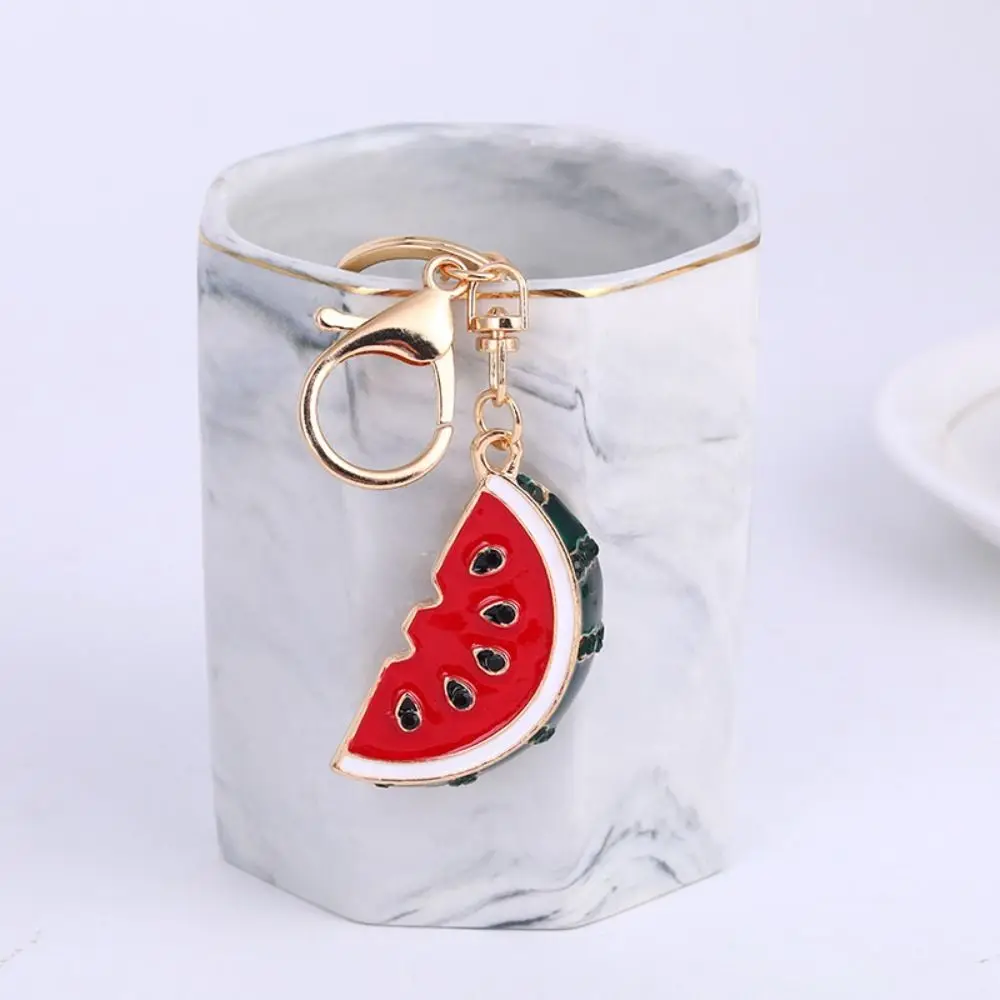 Hanging Decorations Simulation Watermelon Keychain Zinc Alloy Sparkling Rhinestones Summer Fruit Keyring Backbag Decor