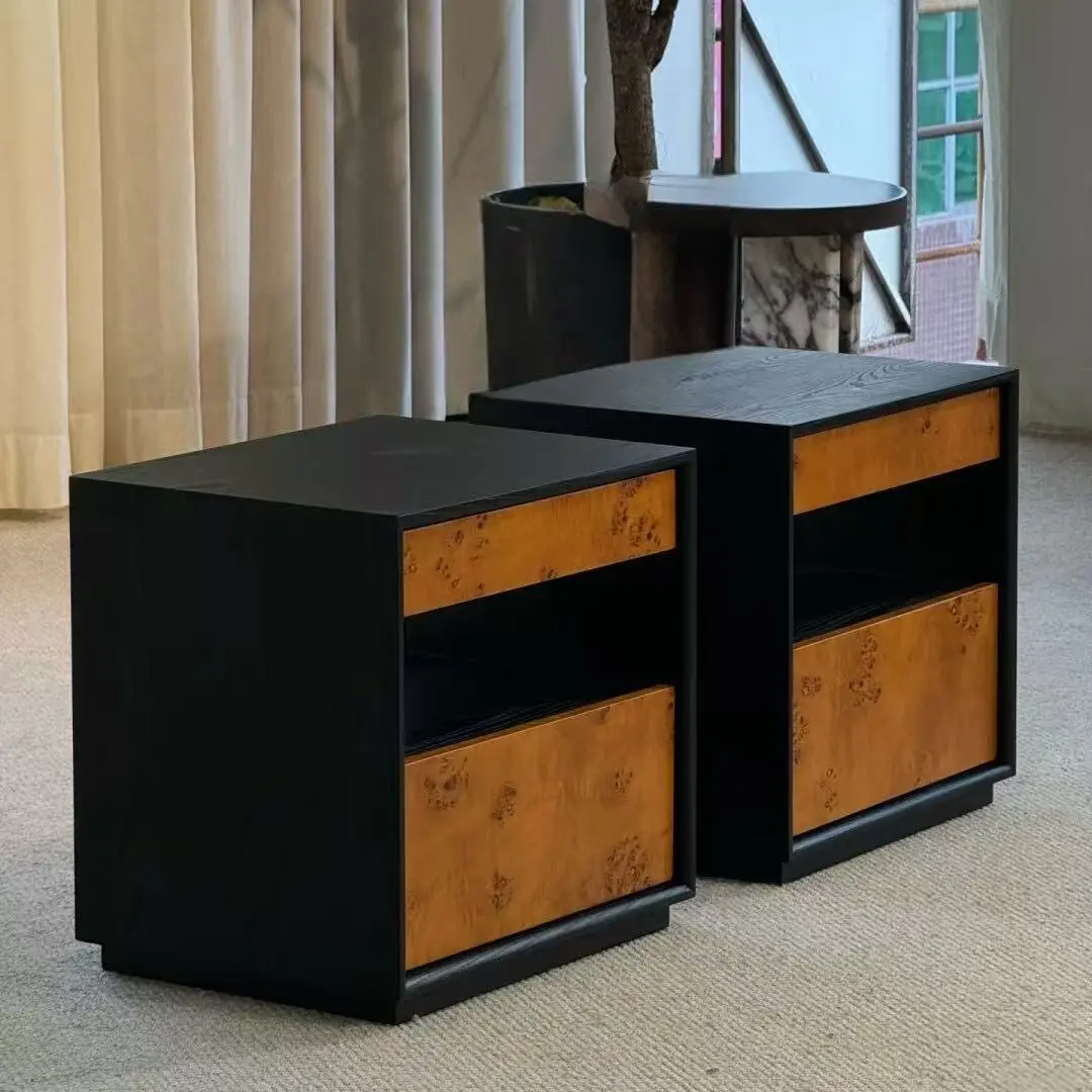 medieval style solid wood, tree tumor bark bedside table, wabi sandy wind, light luxury storage cabinet, household living room