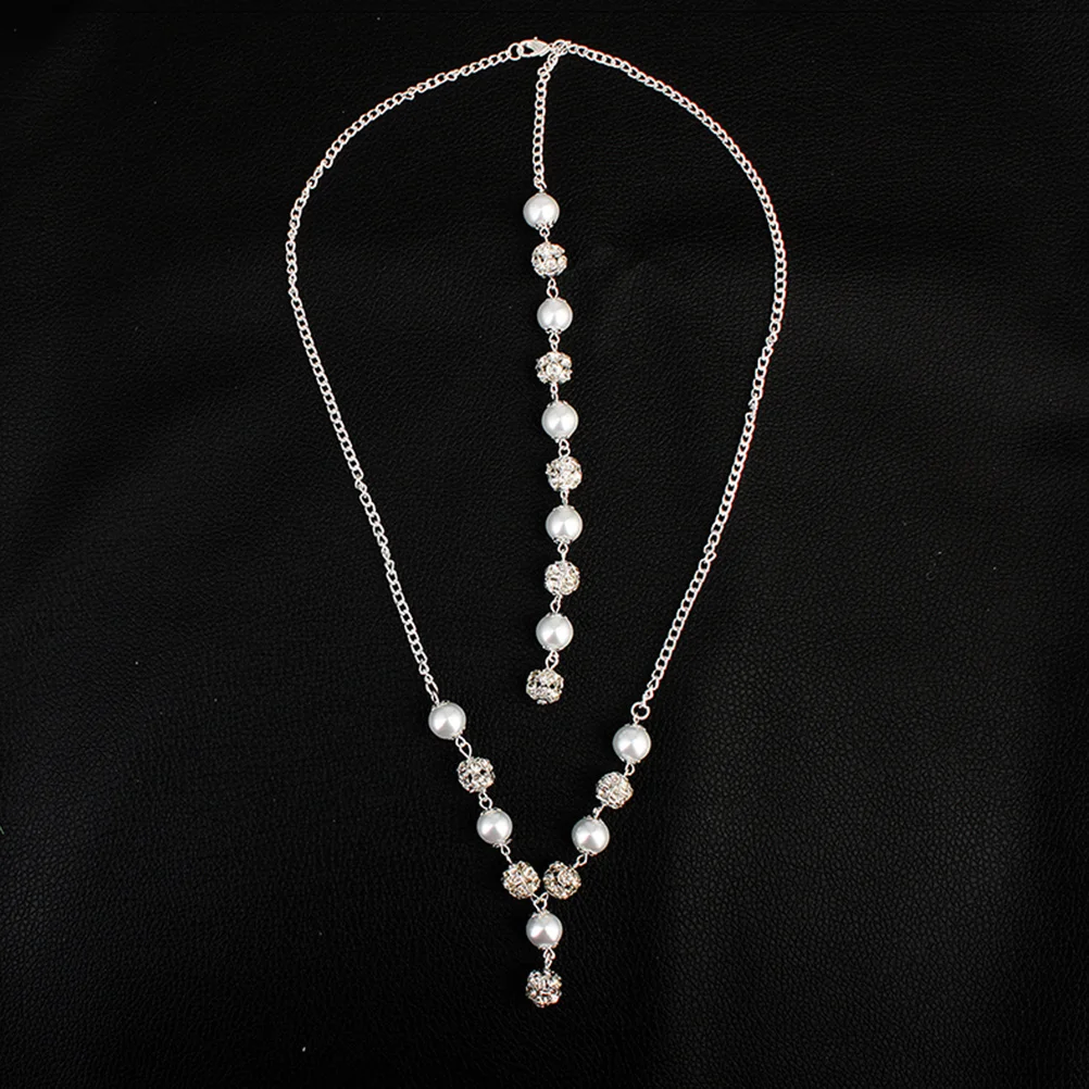 

Elegant Silver Wedding Pearl Pendant Long Back Chain Bridal Necklace Fashion Party Women Necklace Girls Pendant