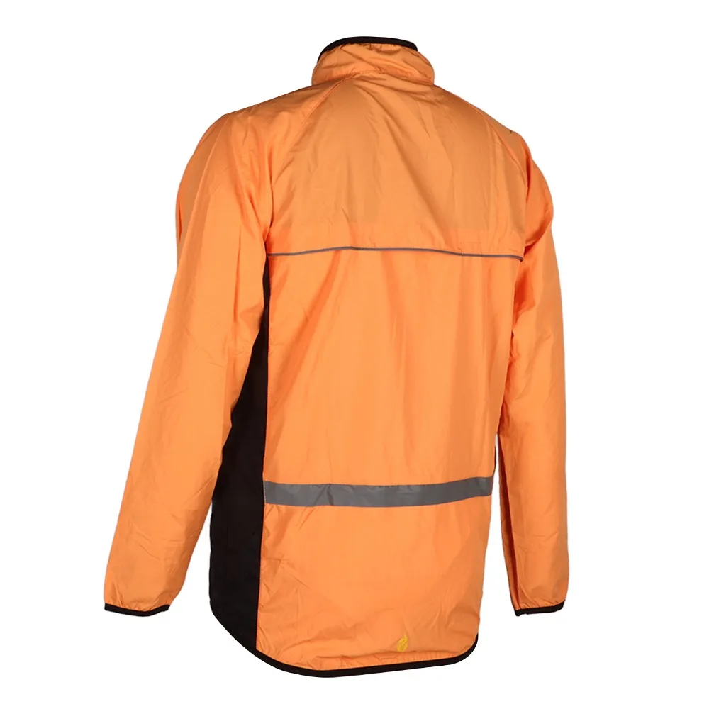 Polyester Cycling Jacket Orange with Reflective Strip Men Cycling Jacket Windproof Breathable Outdoor Sports Jacket