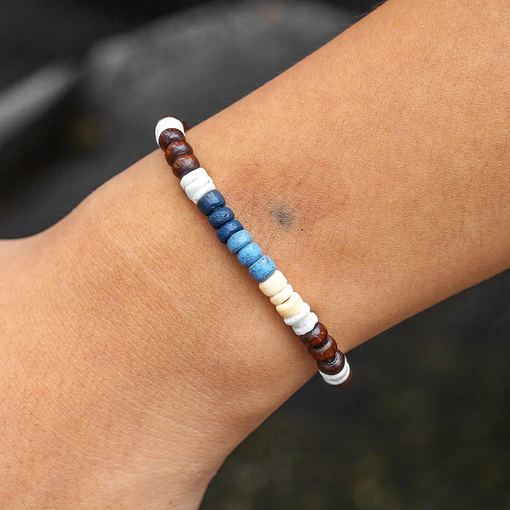 Böhmisches Unregelmäßiges Spleiß-Armband aus Kokosnussschalen und Holzperlen, Retro-Herrenarmband in Mischfarben, Modischer Handgemachter Schmuck – Detail 1