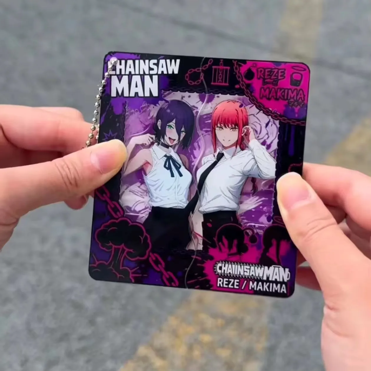 NOUVEAU Porte-clés magnétique en acrylique Makima Reze Cosplay avec carte à enfiler – Cadeau