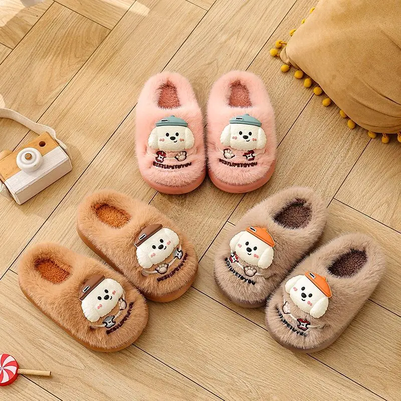 House Slippers Kids Winter Plush Lined Non Slip Indoor Shoes Cute Animal Design Comfy Home Footwear for Child 2026 New Arrival