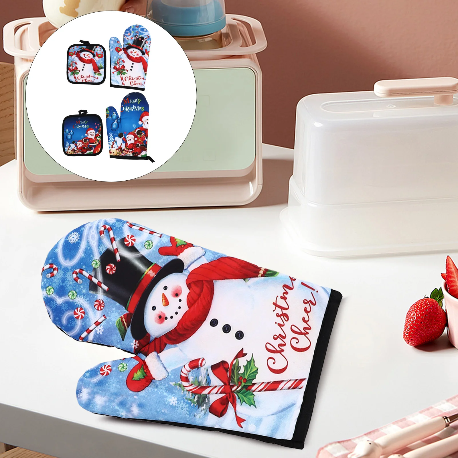 

Christmas Kitchen 4 Piece Heat Resistant Set Oven Mitt Microwave Glove Pot Holder Oven Mat Insulation Glove Kitchen Barware