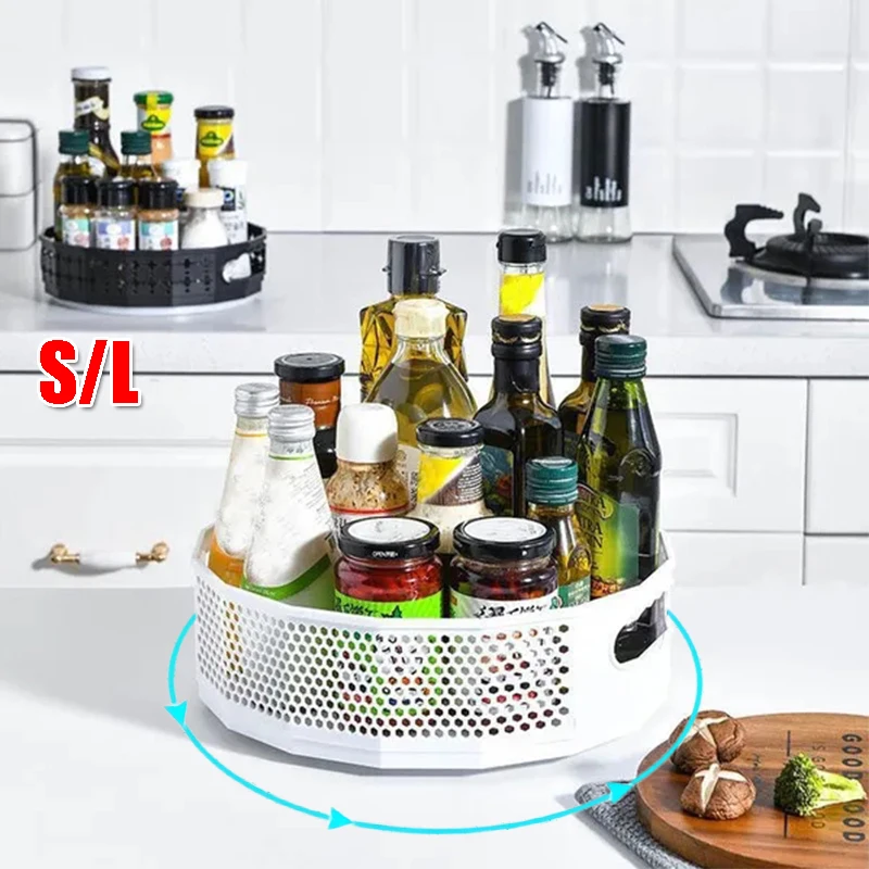 

360° Rotating Plastic Storage Rack Bathroom Toiletries Storage Rack Kitchen Storage Tray Fruit and Vegetable Storage Tray