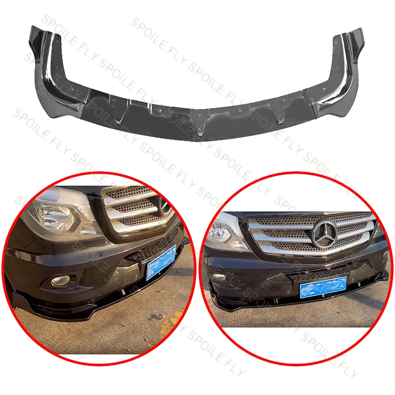 

For Mercedes-Benz Sprinter W906 2014-2016 3Pcs Car Front Bumper Lip Spoiler Body Kit Splitter Protector Blade Plate Glossy Black