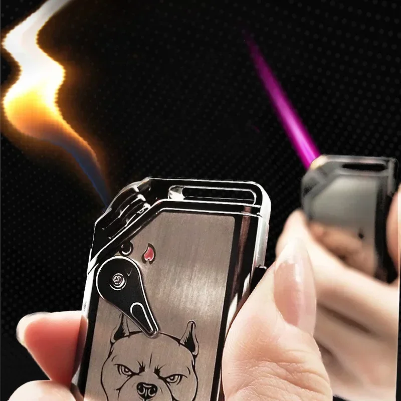 Metal Unusual Windproof Open Flame Lighter Turbo Jet Red Flame Double Fire Switch Pipe Lighters Creative Cigar Lighter Mens Gift