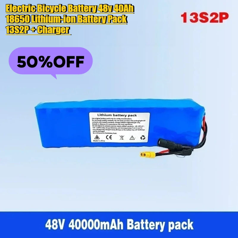 

Electric Bicycle Battery 48v 40Ah 18650 Lithium-ion Battery Pack 13S2P + Charger