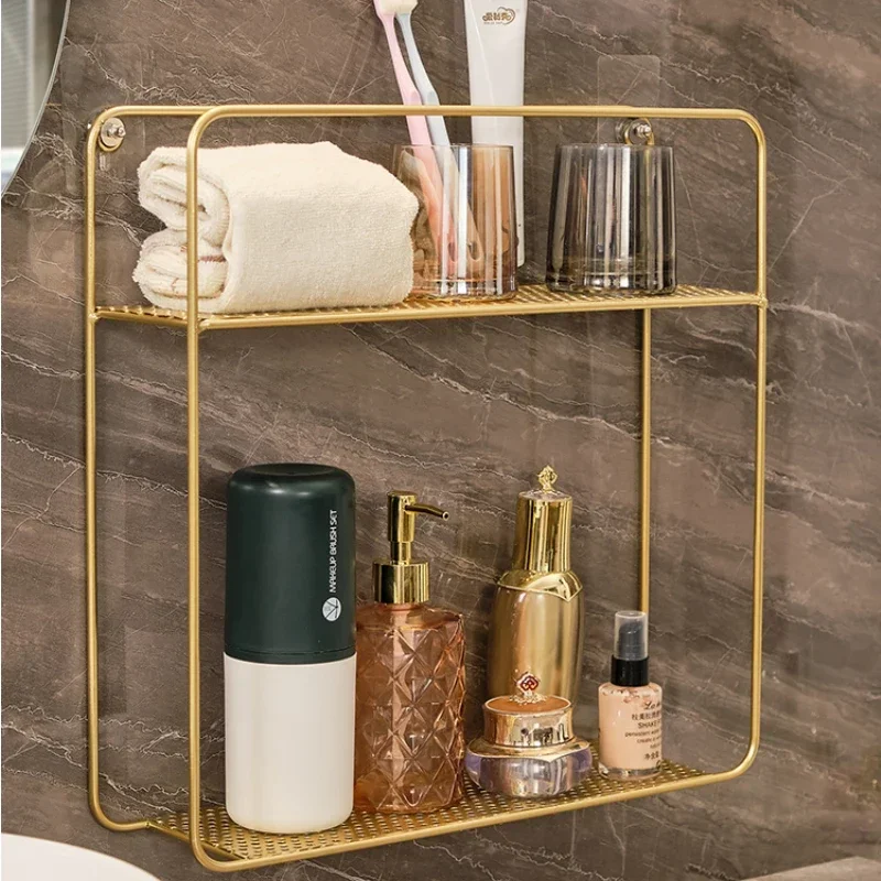 

Simple Waterproof Bathroom Storage Hollow Out Drain Wall Shelf Stable and Load-Bearing for Cosmetics and Bathroom Essentials