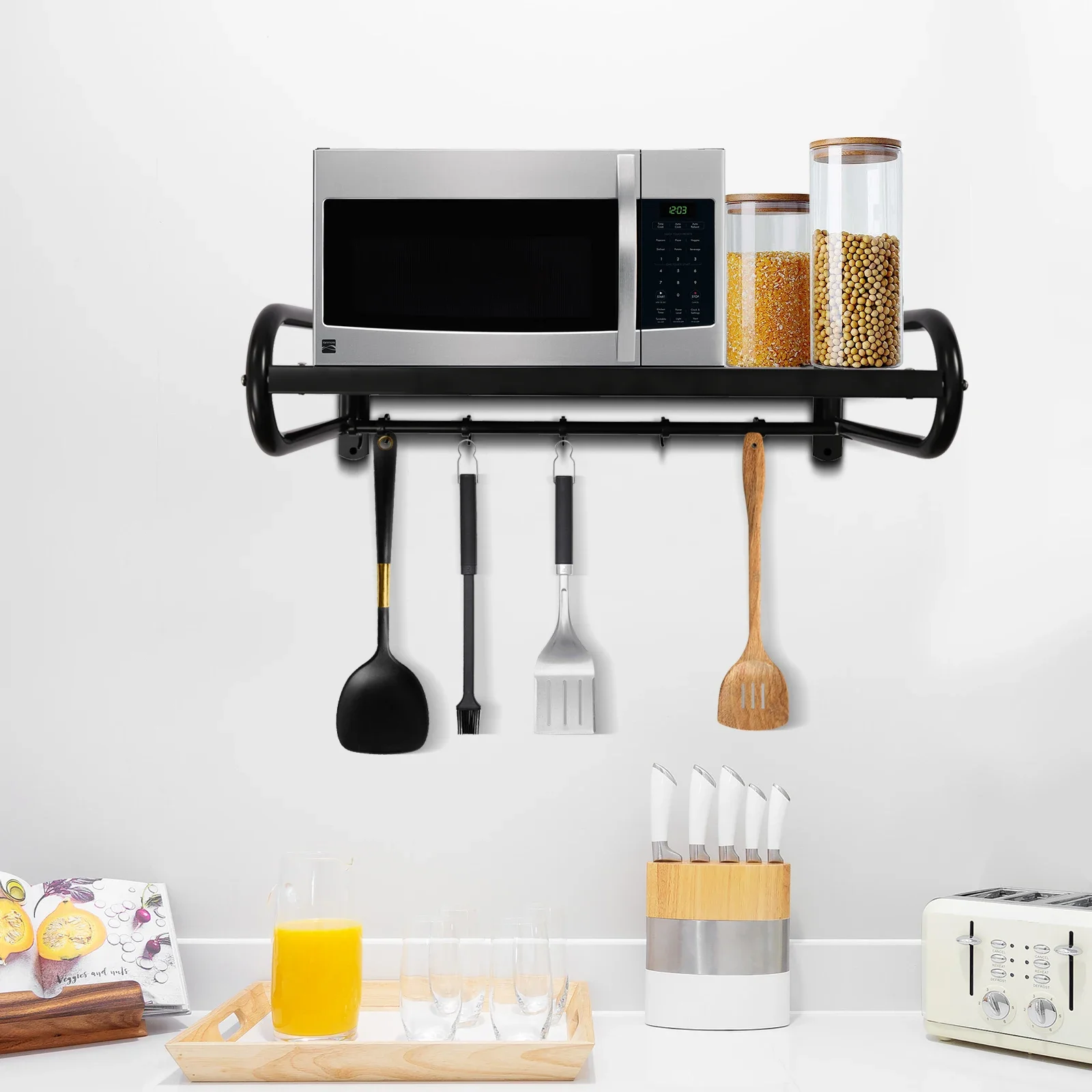 

Стойка для микроволновой печи, настенное крепление, держатель для электрической духовки, однослойная стойка для хранения для организации кухни, прочная углеродистая сталь