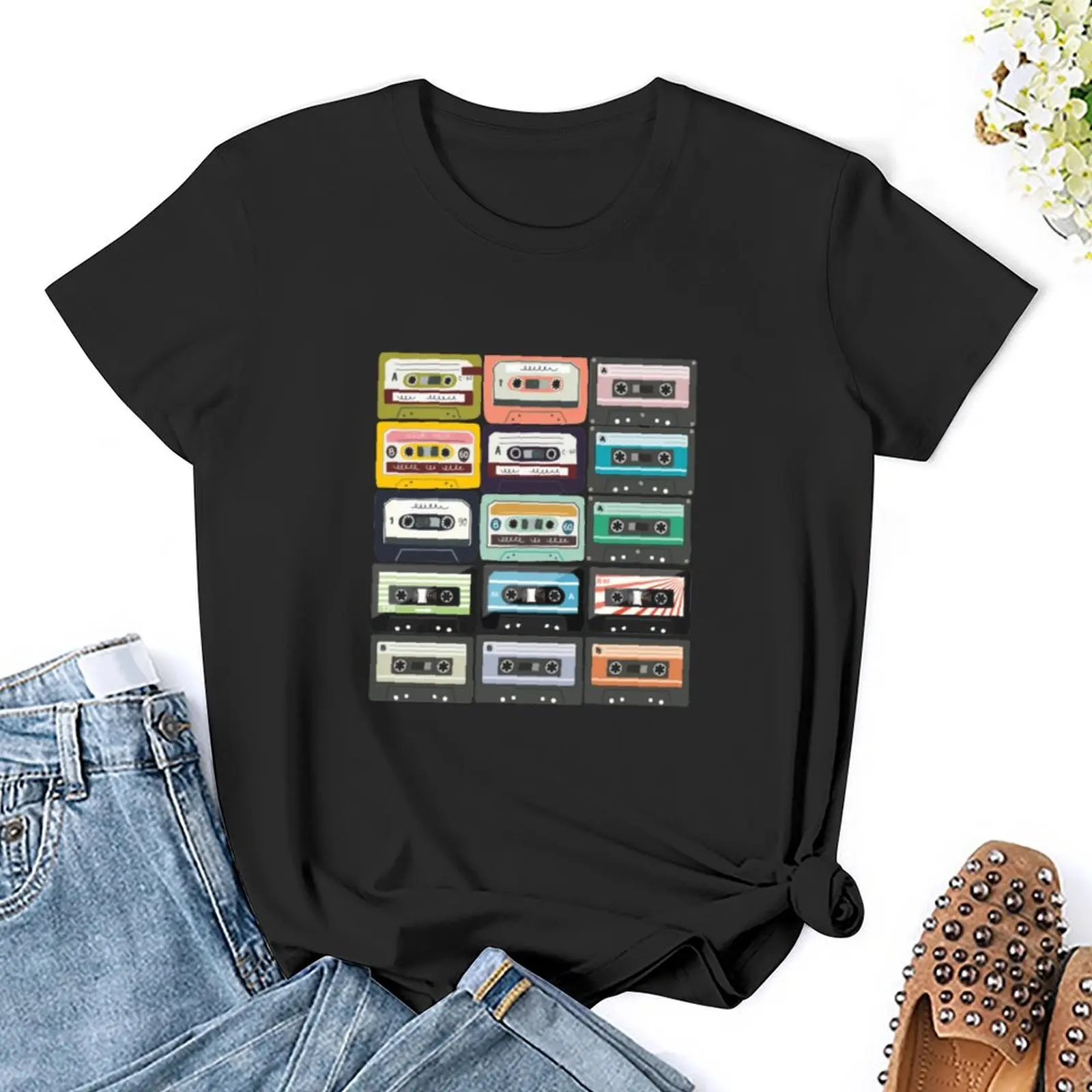 Casette Tape Mixtape Retro-Produkt T-Shirt weibliche Kleidung süße Tops plus Größe Tops Grafiken Frauen Sommer Blusen 2024