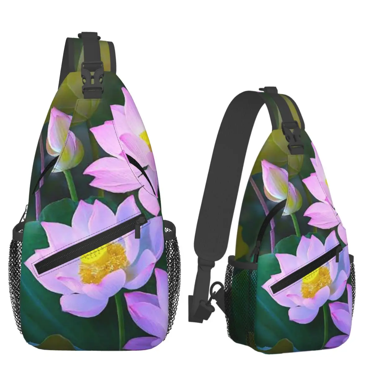 Lotus Flower Chest Bag Men Sling Crossbody Backpack Chest Bag Travel Hiking Daypack Shoulder Bag