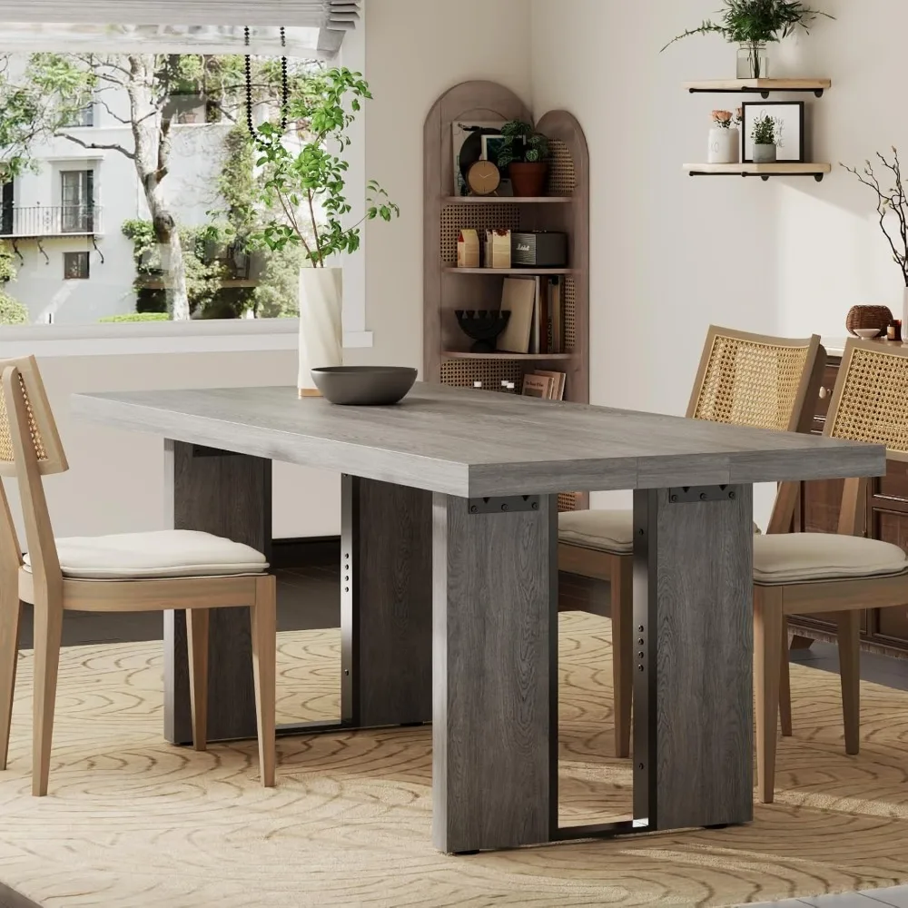 

71 Large Dining Table, Rustic Farmhouse Dinner Table for 6 to 8 People, Rectangular Thick Kitchen Table with Heavy Duty Legs