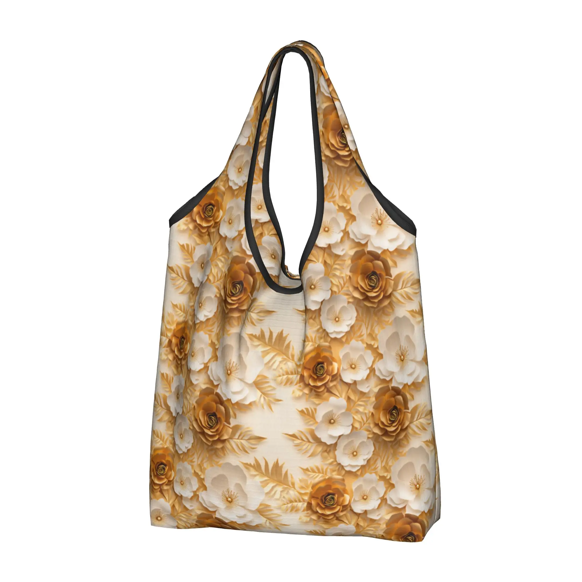 Custom High 3D Floral Victorian And Italian European Style Shopping Bag Women Portable Large Capacity Grocery  Tote Shopper Bags