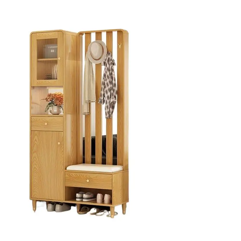 Solid wood shoe cabinet household door with shoe change stool integrated entrance partition cabinet living room sofa screen