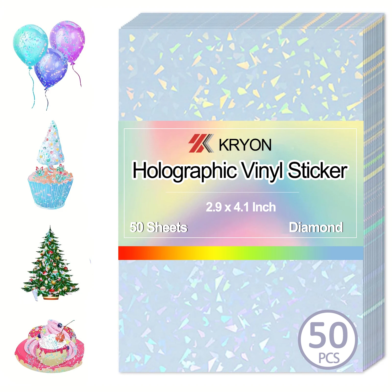 2.9 x 4.1 In 50 Sheets - Diamond Holographic Sticker Paper Glitter Clear Overlay Cold Laminating Film Self Adhesive Vinyl Sheets