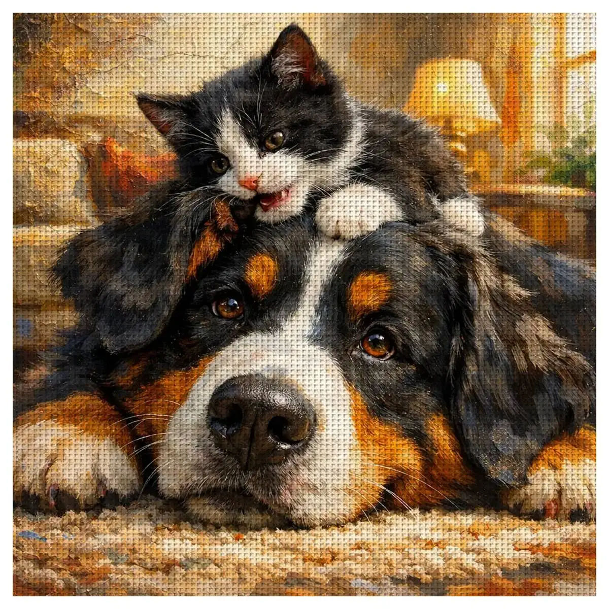1 Stück 50X50CM/19,7 Zoll Katzen- und Hunde-Motiv Kreuzstich-Set DIY-Kit 11CT/14CT DIY-Stickset Kreuzstich-Set Neuheit – Detail 1