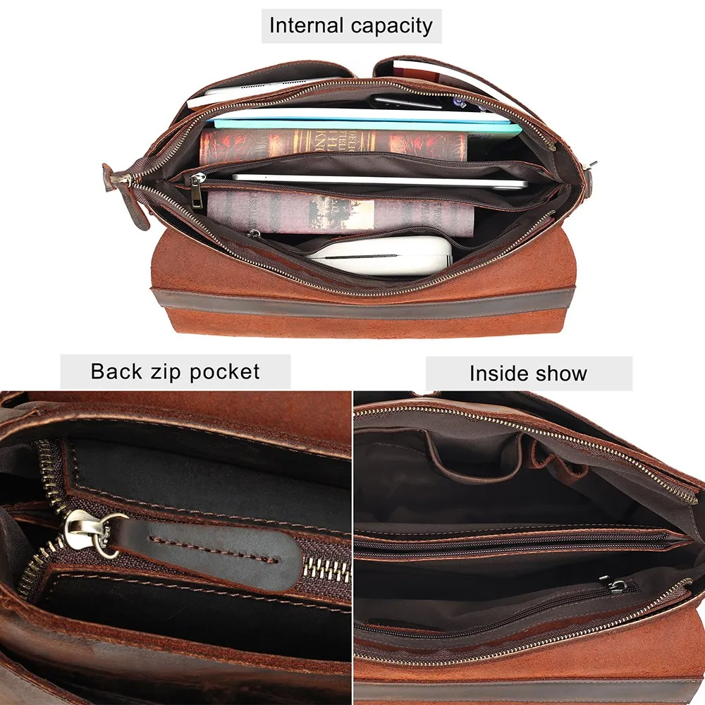 JOYIR-maletín Vintage de cuero Crzay Horse para hombre, bandolera de hombro para ordenador portátil de 15,6 pulgadas, bolso de negocios y oficina,