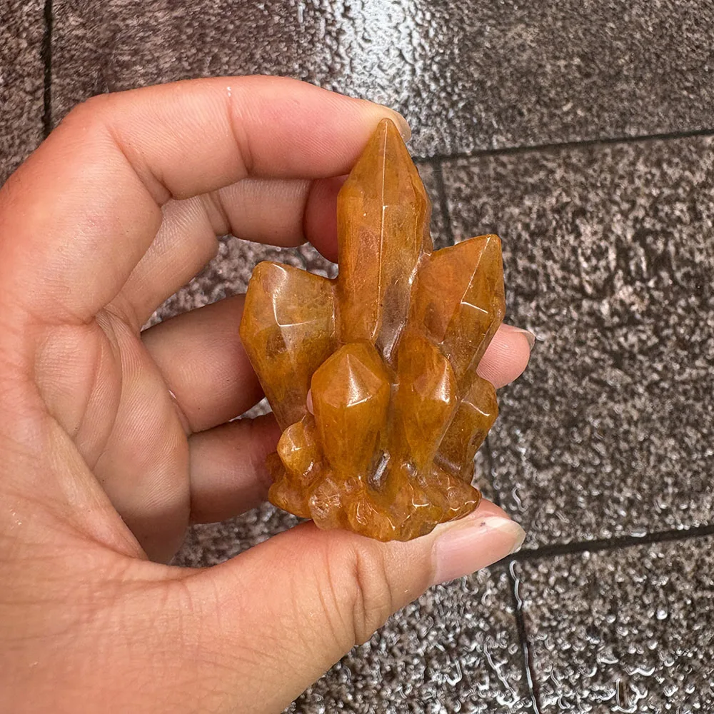 Custom Natural Yellow Hematoid Quartz Crystal Cluster Figurine - 6cm Detailed Gemstone Cluster Statue Collectible Home Decor
