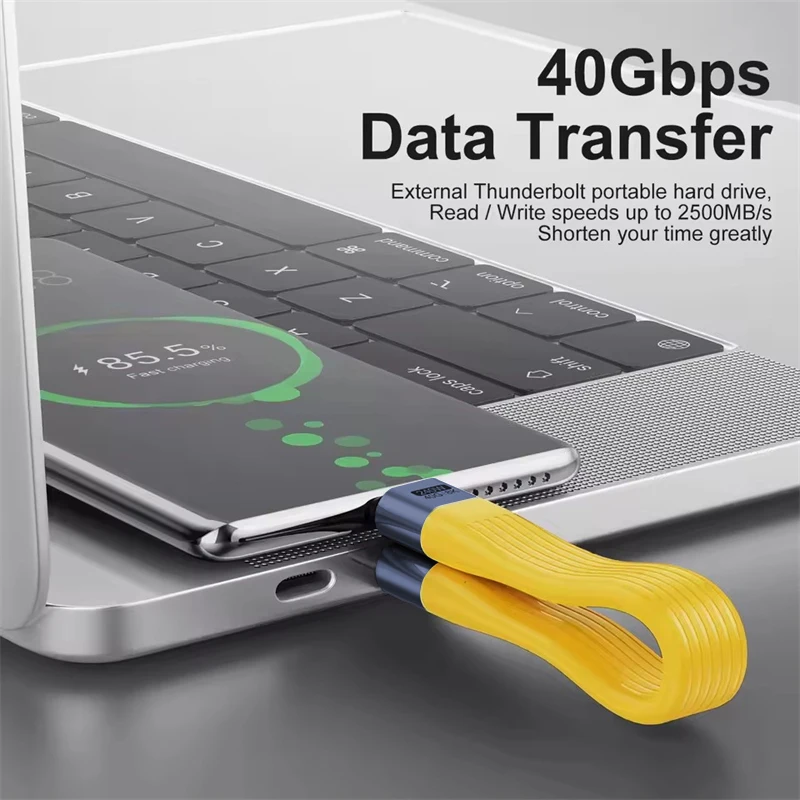 PD 240W USB4 Short Cable 40Gbps Data Transfer Fast Charging Thunderbolt 3/4 Interface Flat USB-C Cord for Laptop Phone Tablet view 2