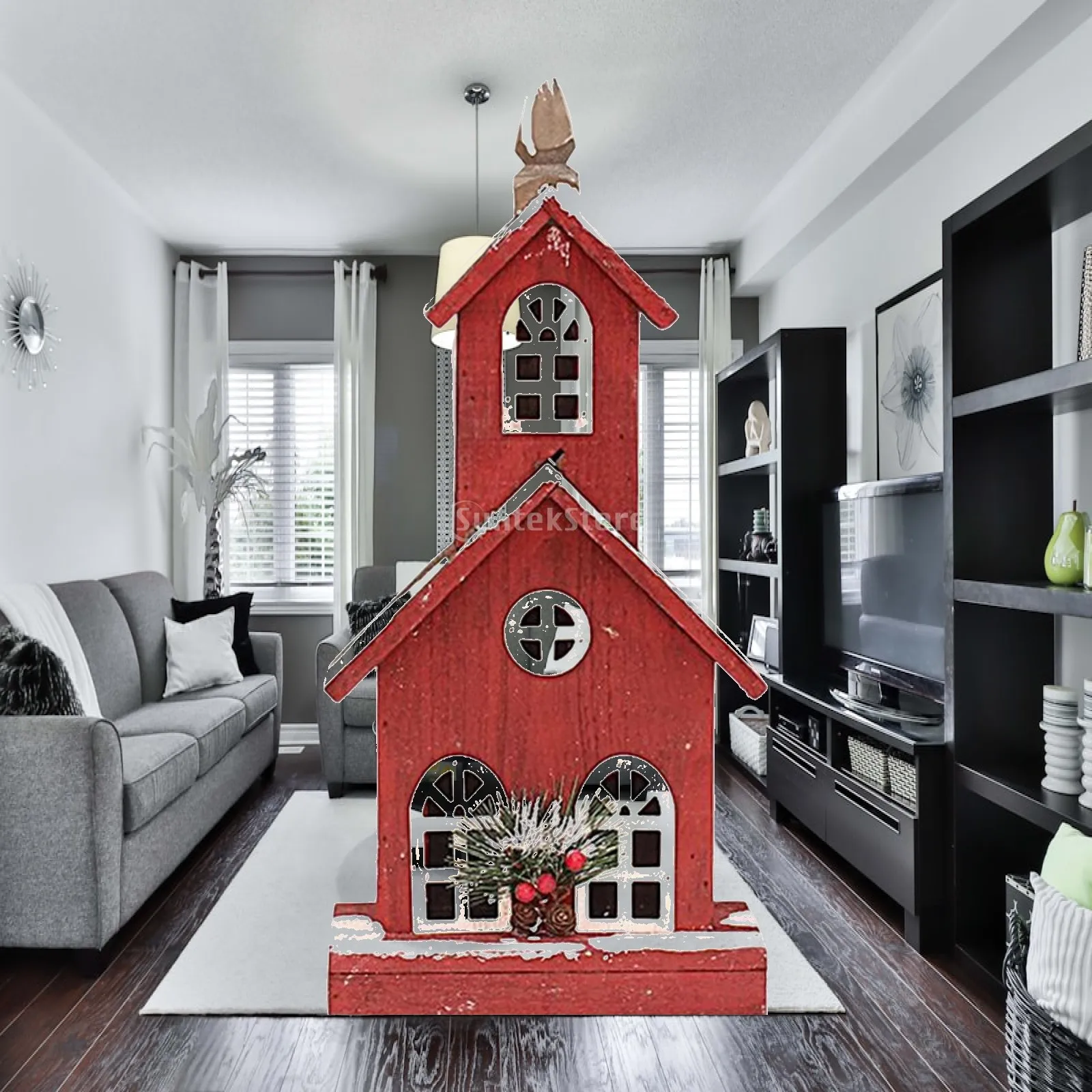 Wooden Christmas Village House Decoration with LED Lights for Living Room Table Fireplace Mantel Gift