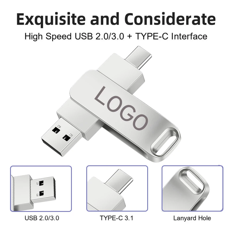 10Pcs/lot TYPE-C USB 3.0 Flash Drive OTG 32GB 64GB High Speed USB 3.0 Metal Pen Drive 128GB 256GB Cell Phone 2in1 for Computer