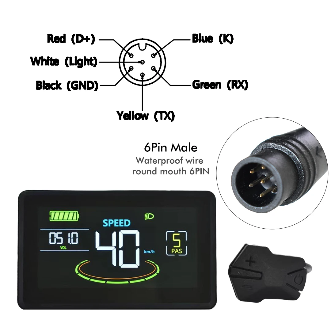 UART2 H6C Waterdichte MTB Elektrische Fiets Display Computer Rijden Snelheidsmeter Digitale Horizontale Scherm Kilometerteller Bedrade Fiets - afbeelding 1