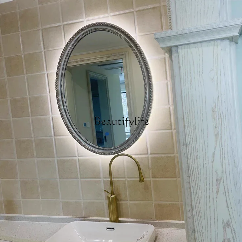 

FG10French smart wall-mounted bathroom mirror retro oval American wall-mounted vanity mirror