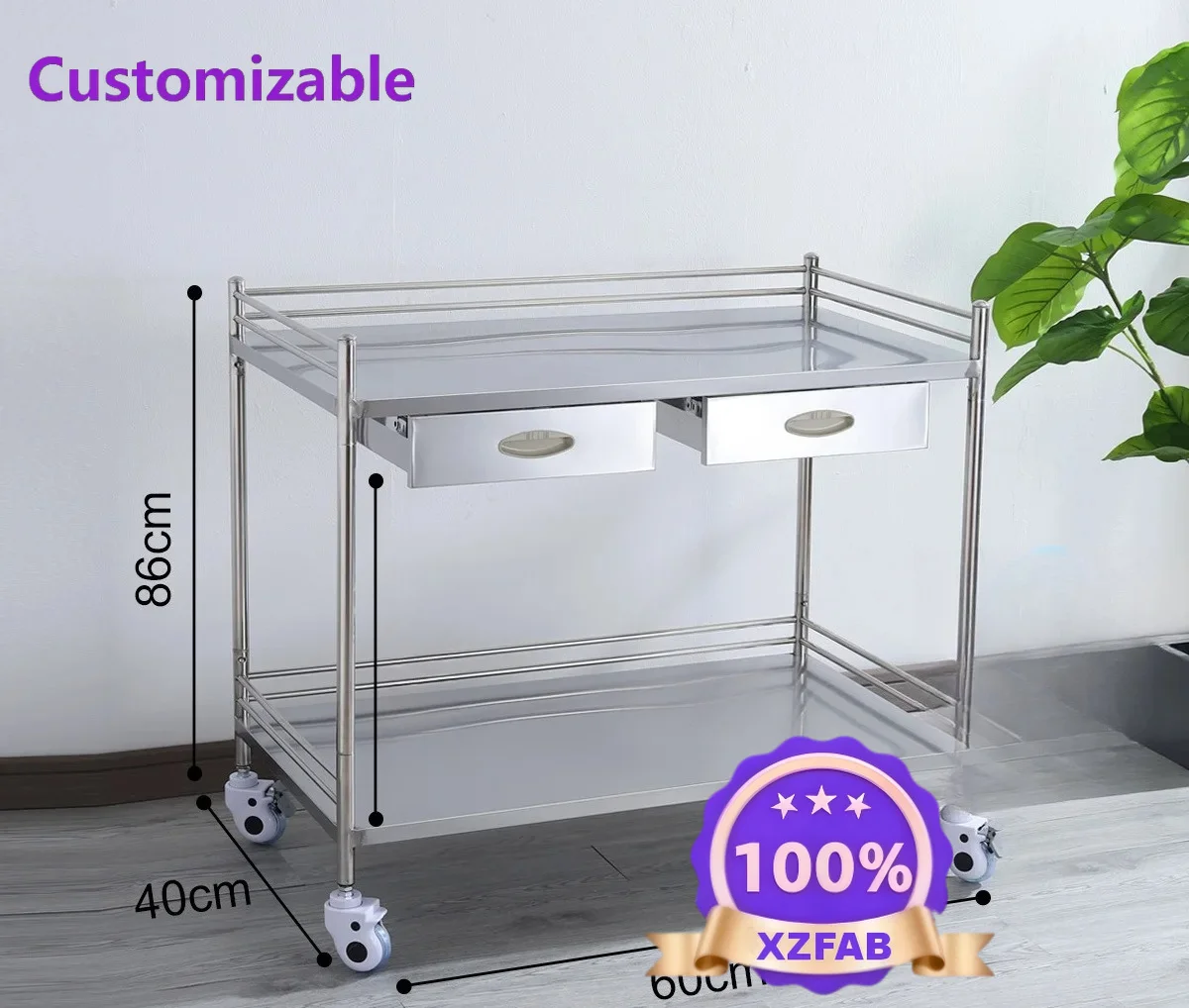 Factory Direct 2026 Medical trolley Hospital treatment trolley Operating room Stainless steel disposal table Extended instrument