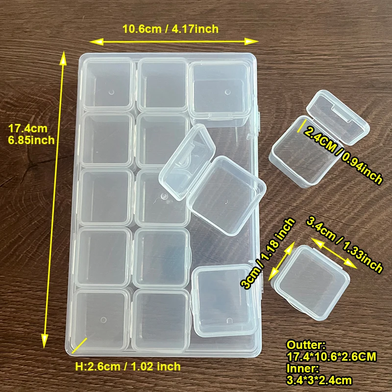 15 Grids Jewelry Box Small Things Earring Necklace Bead Organizer Separate Compartment Storage Box Clear Plastic Case Container